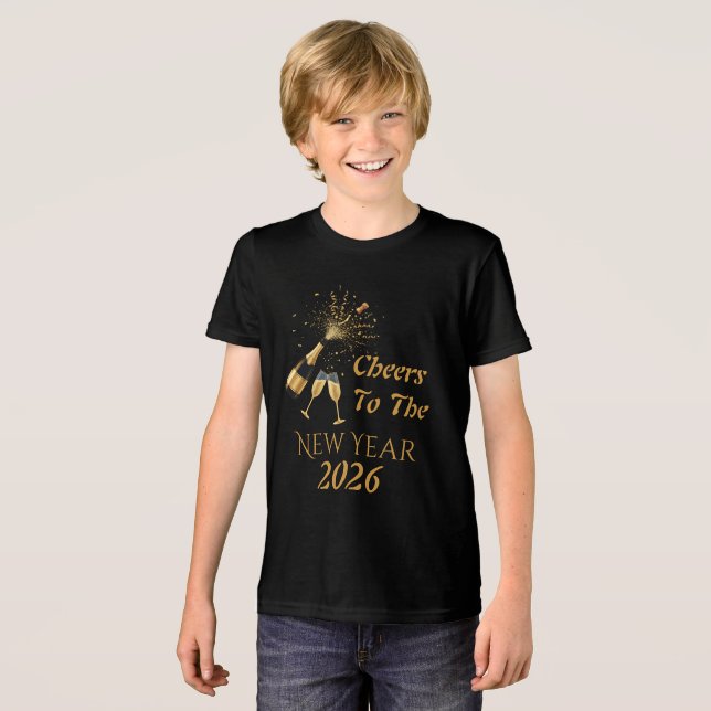  Gold Champagne Cheers New Year T Shirt (Framsida Full)