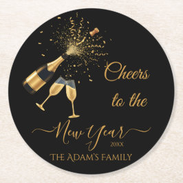 Gold Champagne Cheers New Year Underlägg Papper Rund