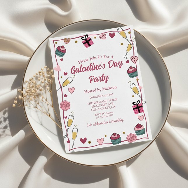 Gold Champagne Galentine's Invitation Inbjudningar (Galentines Day Invitation)