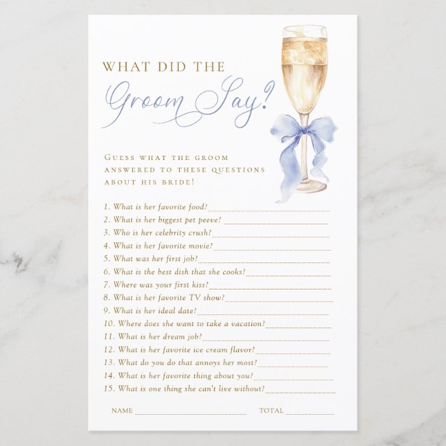 Gold Champagne What Did the Groom Say Game (Framsida)