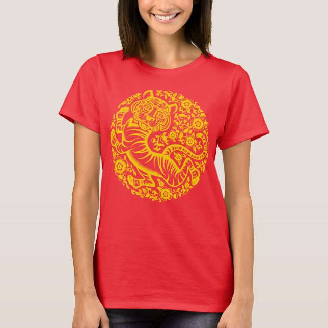 Gold Chinese New Year Tiger T-Shirt (Framsida)