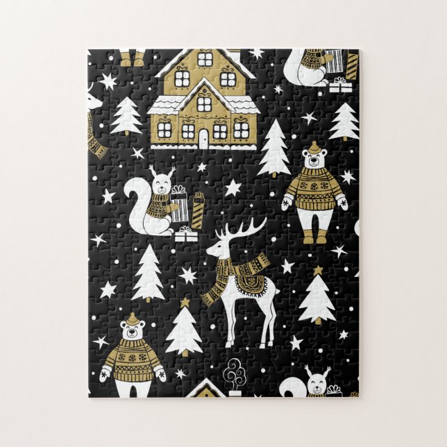 Gold Christmas Aesthetic Pattern- Elegant Metallic Pussel (Vertikal)