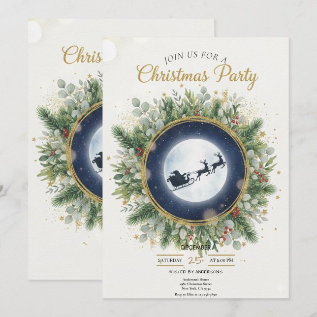 Gold Christmas Party Invitation | Editable Friends Inbjudningar (Fram/baksida)