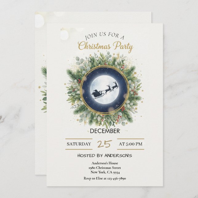 Gold Christmas Party Invitation | Editable Friends Inbjudningar (Fram/baksida)