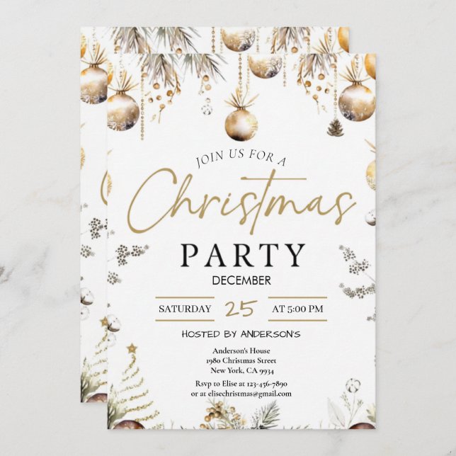 Gold Christmas Party Invitation | Editable Friends Inbjudningar (Fram/baksida)