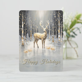 Gold Christmas Reindeer Holiday Card Julkort
