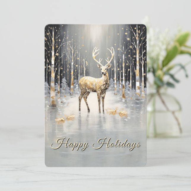 Gold Christmas Reindeer Holiday Card Julkort (Stående Fram)