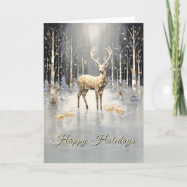 Gold Christmas Reindeer Holiday Card Kort