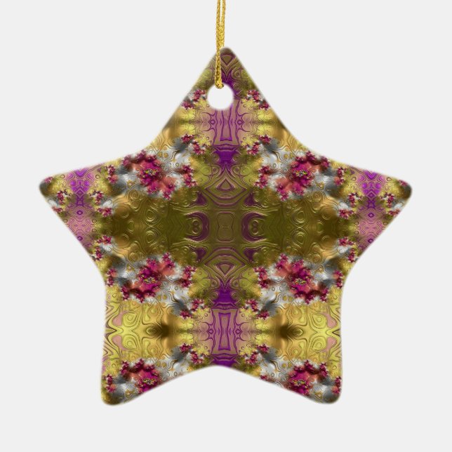 ~ Gold Christmas Star Fractal ~  Julgransprydnad Keramik (Framsidan)