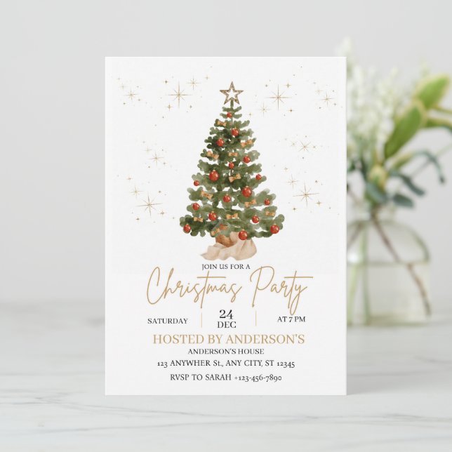   gold christmas tree party invite  inbjudningar (Stående Fram)