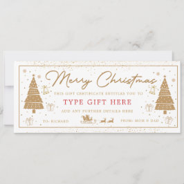 Gold Christmas Tree Present Gift Voucher Card Inbjudningar