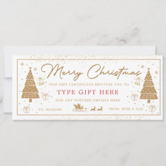 Gold Christmas Tree Present Gift Voucher Card Inbjudningar