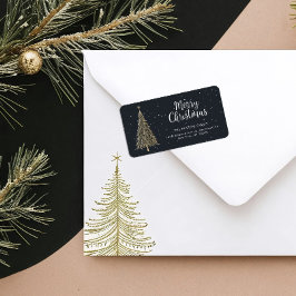 Gold Christmas Tree Return Address Label Adressetikett