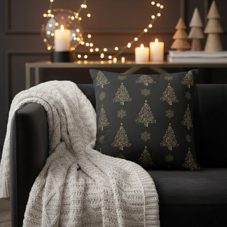Gold Christmas Trees and Snowflakes Decorative Kudde