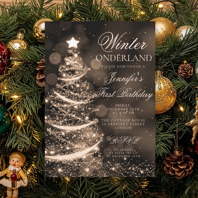 Gold Christmas Winter Onederland 1st Birthday Inbjudningar (Gold Christmas Winter Onederland 1st Birthday Invitation)