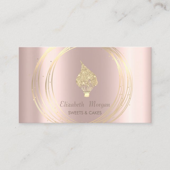 Gold Circles Glitter Whisk Rose Gold Visitkort (Framsida)