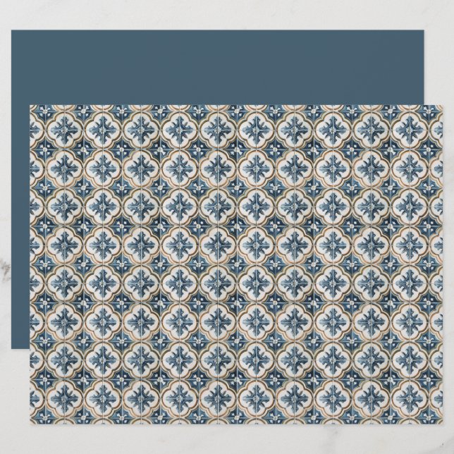 Gold Clover Blue Accents Spanish Tile Pattern  (Fram/baksida)