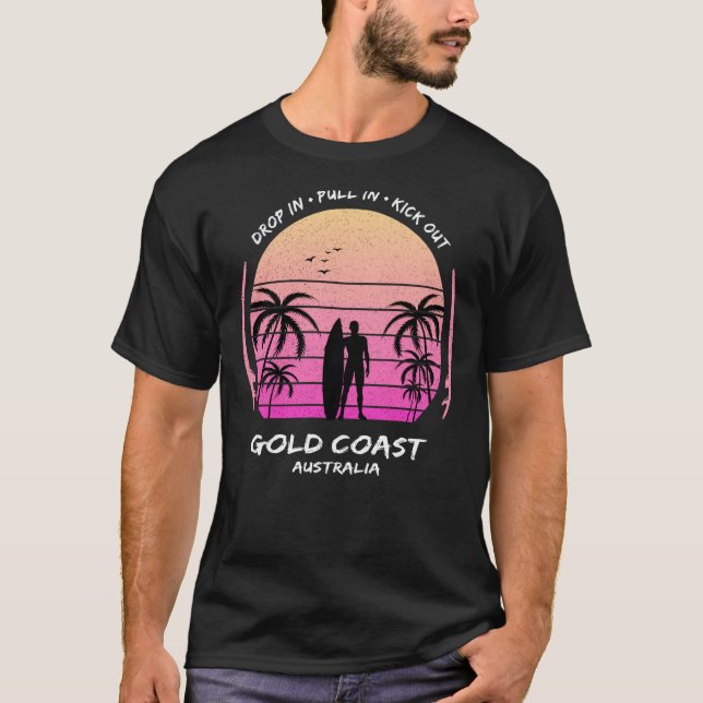 Gold Coast Australia Palms Drop Pull Kick Surfing  T Shirt (Framsida)