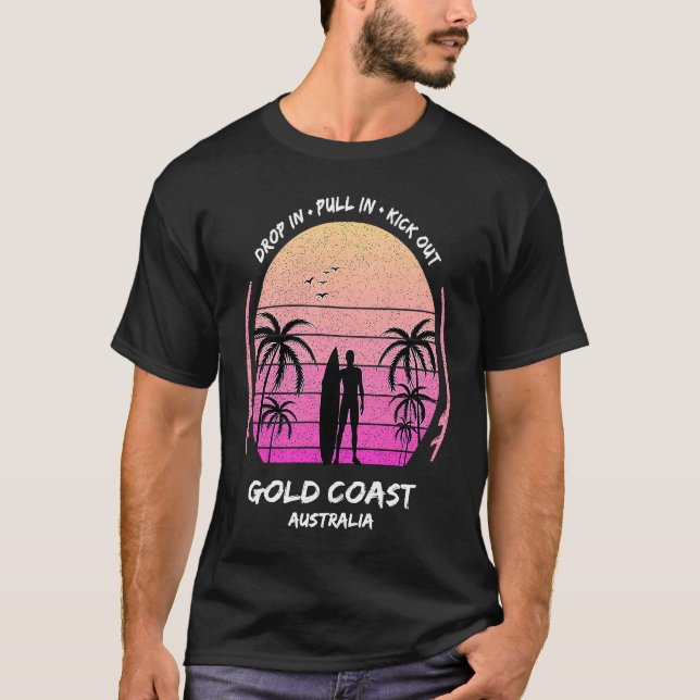 Gold Coast Australia Palms Drop Pull Kick Surfing  T Shirt (Framsida)