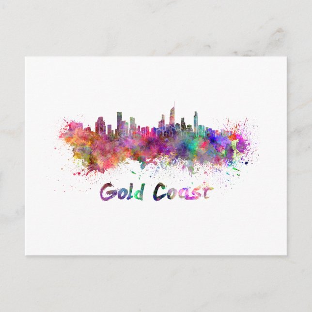 Gold Coast skyline in watercolor Vykort (Framsida)