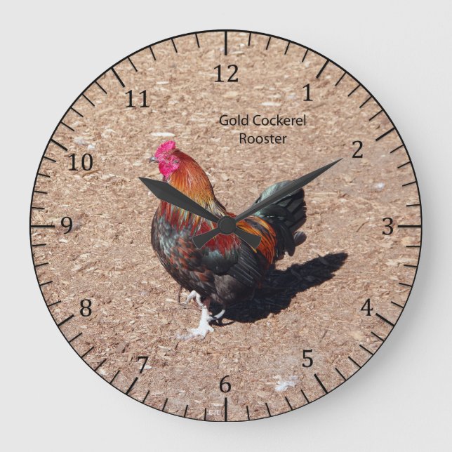 Gold Cockerel Rooster clock Stor Klocka (Framsida)