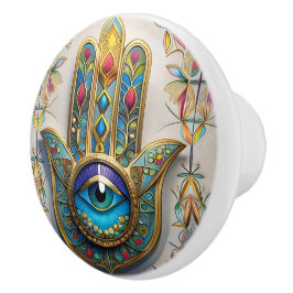 Gold Colorful Filigree Blue-Green Third Eye Hamsa Knopp