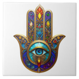 Gold Colorful Hamsa Turquoise Sapphire Third Eye  Kakelplatta