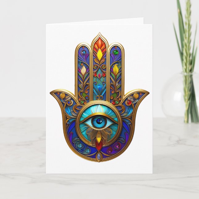Gold Colorful Hamsa Turquoise Sapphire Third Eye  Kort (Framsida)