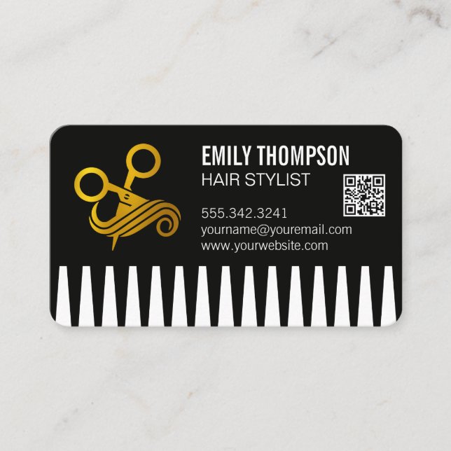 Gold Comb | Hair Stylist | QR Code Visitkort (Framsida)