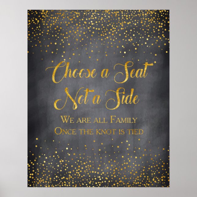 Gold Confetti Chalkboard Wedding Seating Sign Poster (Framsidan)