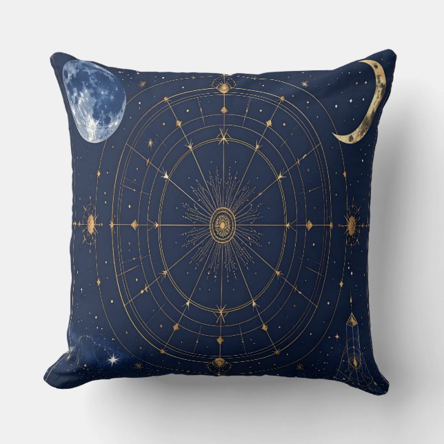 Gold Constellation Astrology Throw Cushion Kudde (Framsida)
