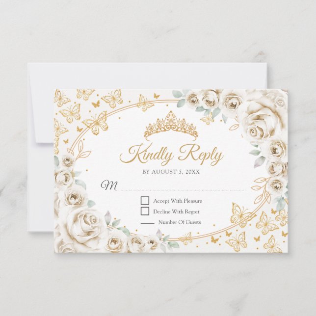 Gold Cream Quinceanera Reply OSA Kort (Framsida)