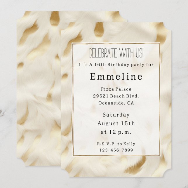 Gold Cream White Western Cowhide Inbjudningar (Fram/baksida)
