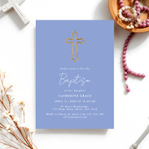 Gold Cross Dusty Blue Minimal Baptism & Christenin