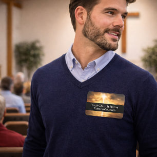 Gold Cross Reflection Church Namnbricka