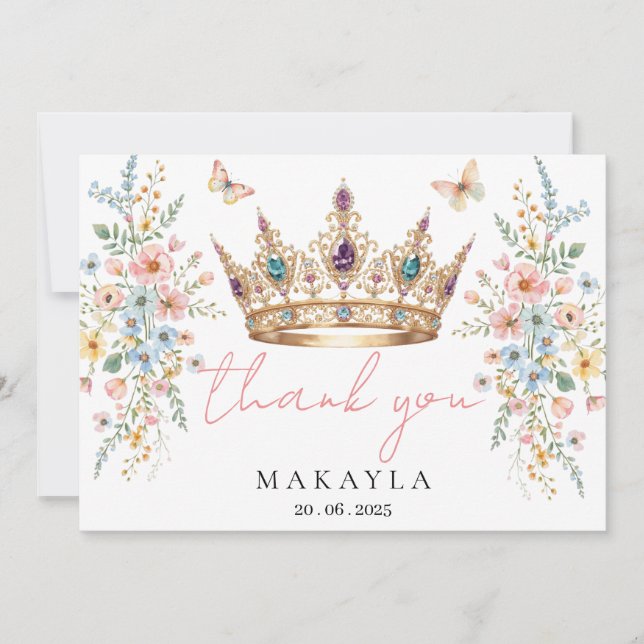 Gold Crown Floral Butterfly Elegant Bridal Shower  Tack Kort (Framsida)