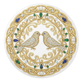 Gold Crystal Birds faux 2D graphic gemstones Knopp