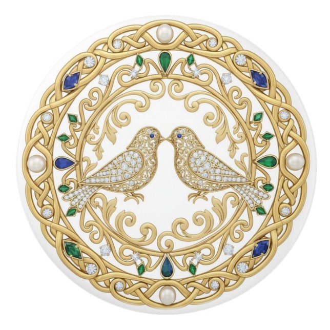 Gold Crystal Birds faux 2D graphic gemstones Knopp (Framsidan)