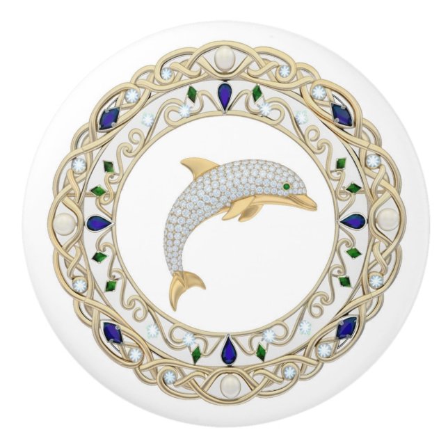 Gold Crystal Dolphin 2Dgraphic Ocean Sea Marine Knopp (Framsidan)