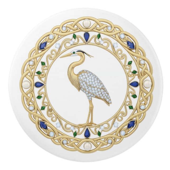 Gold Crystal Heron Sea Bird 2Dgraphic gemstone Knopp (Framsidan)