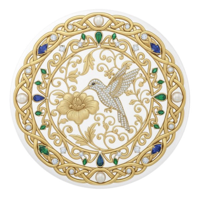Gold Crystal Hummingbird Bird 2D graphic gemstones Knopp (Framsidan)