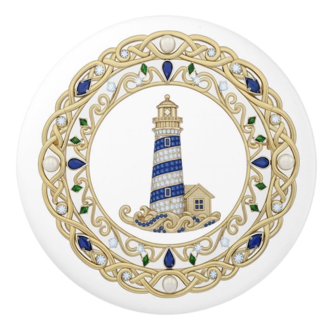 Gold Crystal Lighthouse 2Dgraphic Sea Light House Knopp (Framsidan)