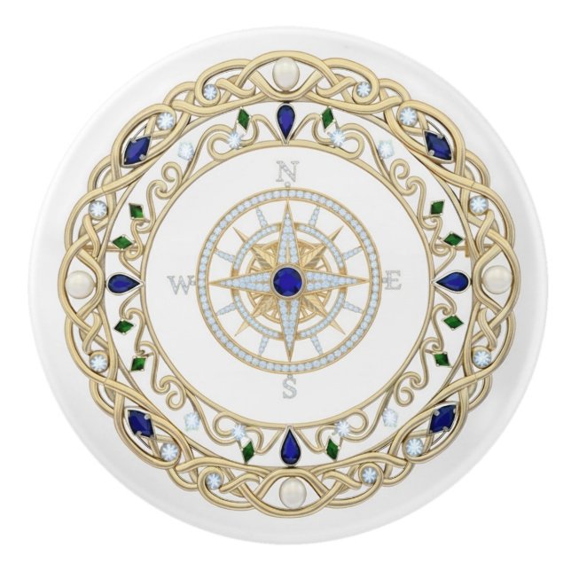 Gold Crystal Nautical Captain Ship Compass Rose Knopp (Framsidan)