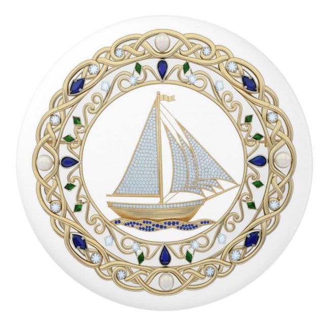 Gold Crystal Nautical Sail Boat Sailing 2DGraphic Knopp (Framsidan)