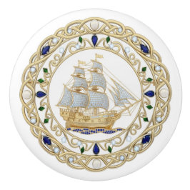 Gold Crystal Nautical Ship Boat Sailing 2DGraphic Knopp