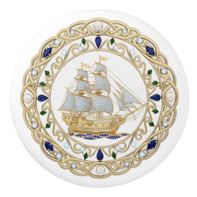 Gold Crystal Nautical Ship Boat Sailing 2DGraphic Knopp (Framsidan)