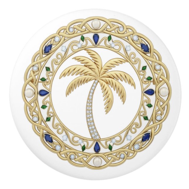Gold Crystal Palm Tree 2Dgraphic Ocean Beach House Knopp (Framsidan)