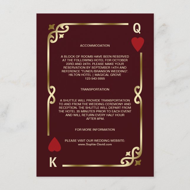Gold Deep Burgundy Casino Vegas Wedding Details Tilläggskort (Framsida)