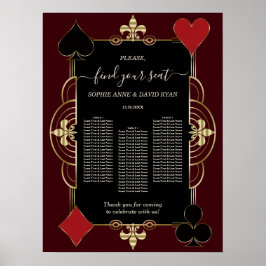 Gold Deep Burgundy Casino Wedding Seating Chart  Poster