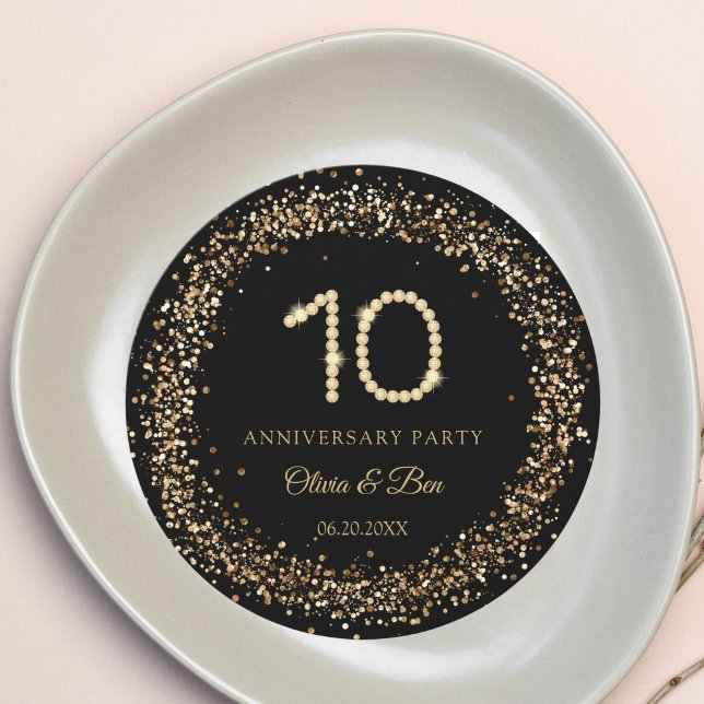 Gold Diamond 10th Anniversary charger plate insert Inbjudningar (Gold Diamond 10th Anniversary party charger plate insert)